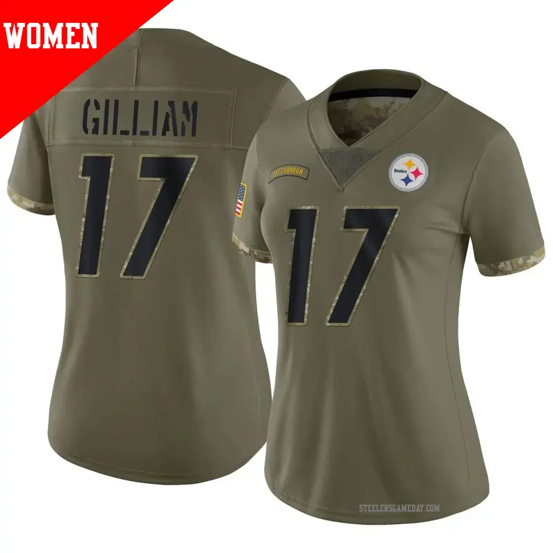 Women s 17 Joe Gilliam Pittsburgh Steelers Limited Olive 2022 Salute To Service Jersey